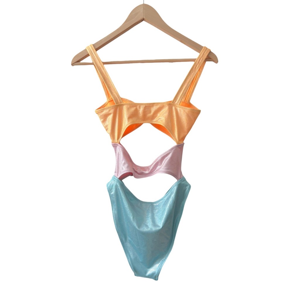 Strawberry Milk Mob Metallic Colorblock Heart Cutout One Piece Swimsuit Small - Picture 7 of 7